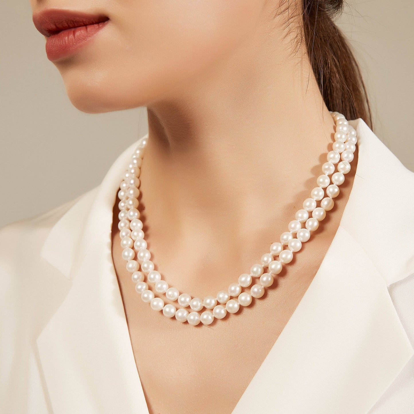 Double Strand Freshwater Pearl Necklace with Silver Clasp