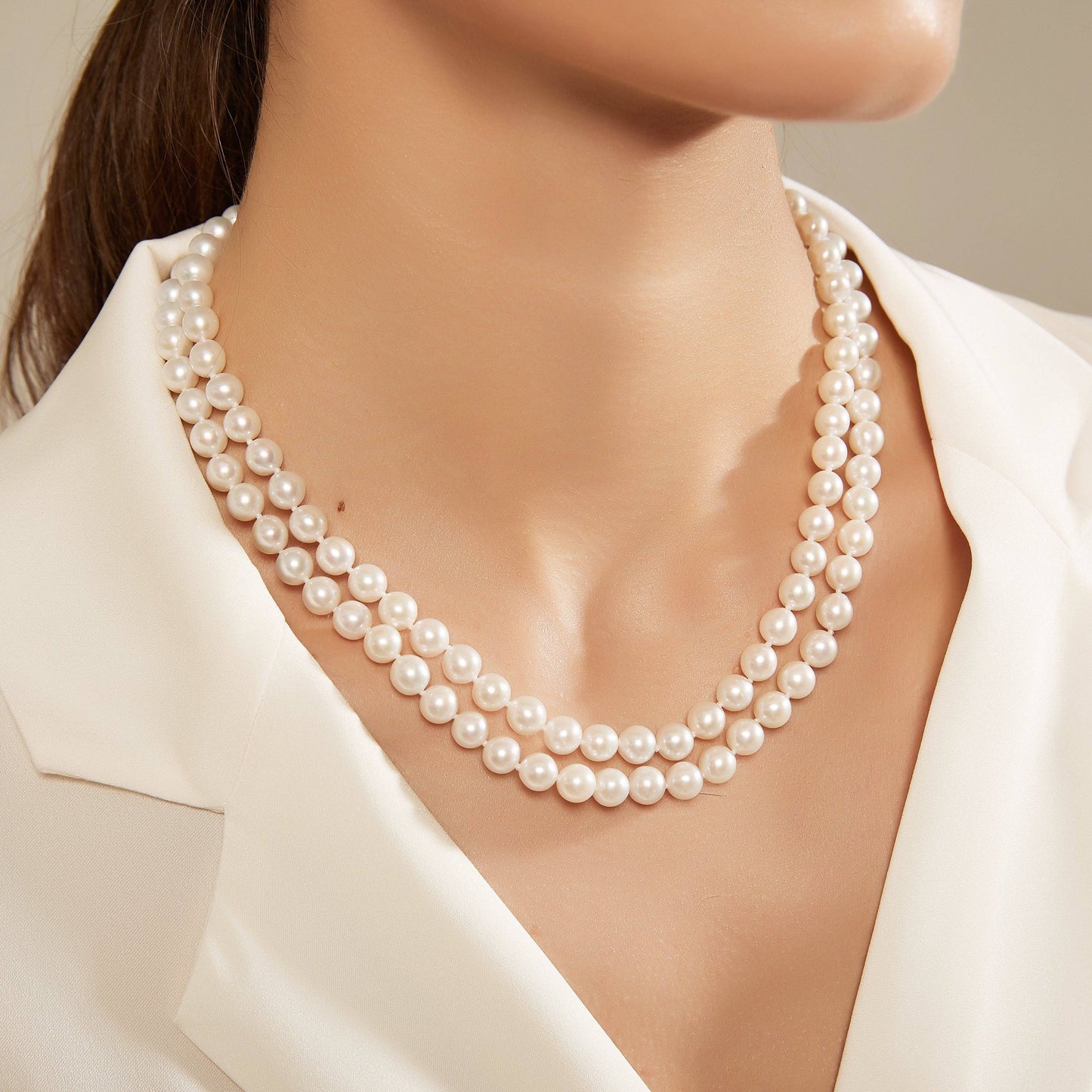 Double Strand Freshwater Pearl Necklace with Silver Clasp