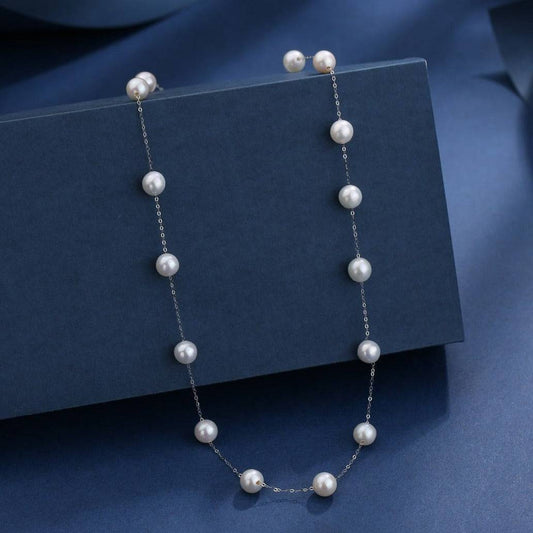 White Akoya Cultured Pearl Tincup Style Necklace