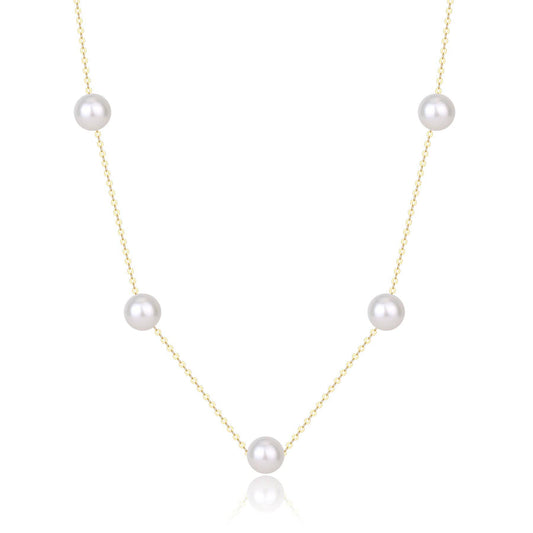 White Akoya Pearl Tincup Necklace in 18K Gold