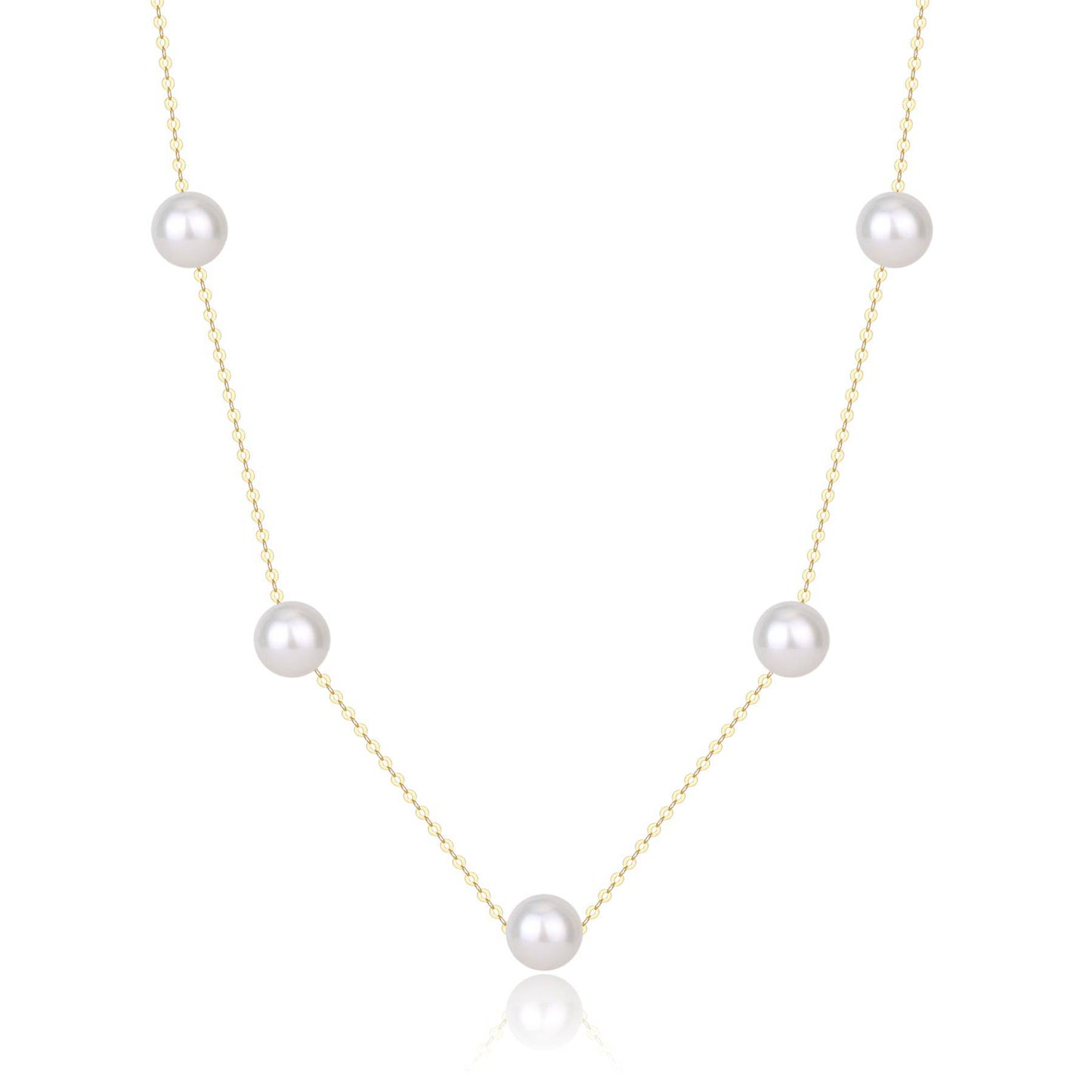 White Akoya Pearl Tincup Necklace in 18K Gold