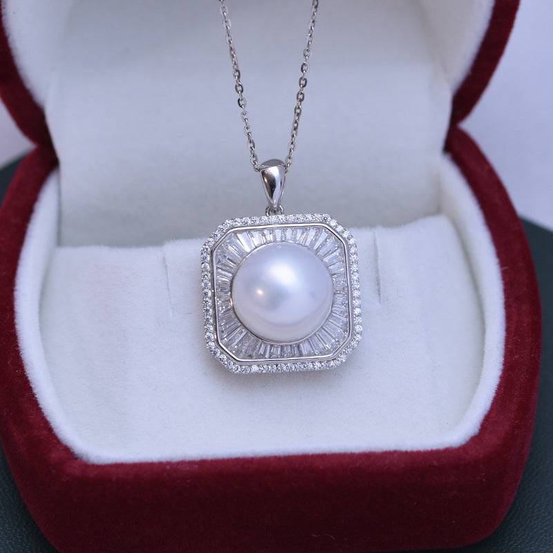 Freshwater Pearl and Square CZ Pendant Necklace