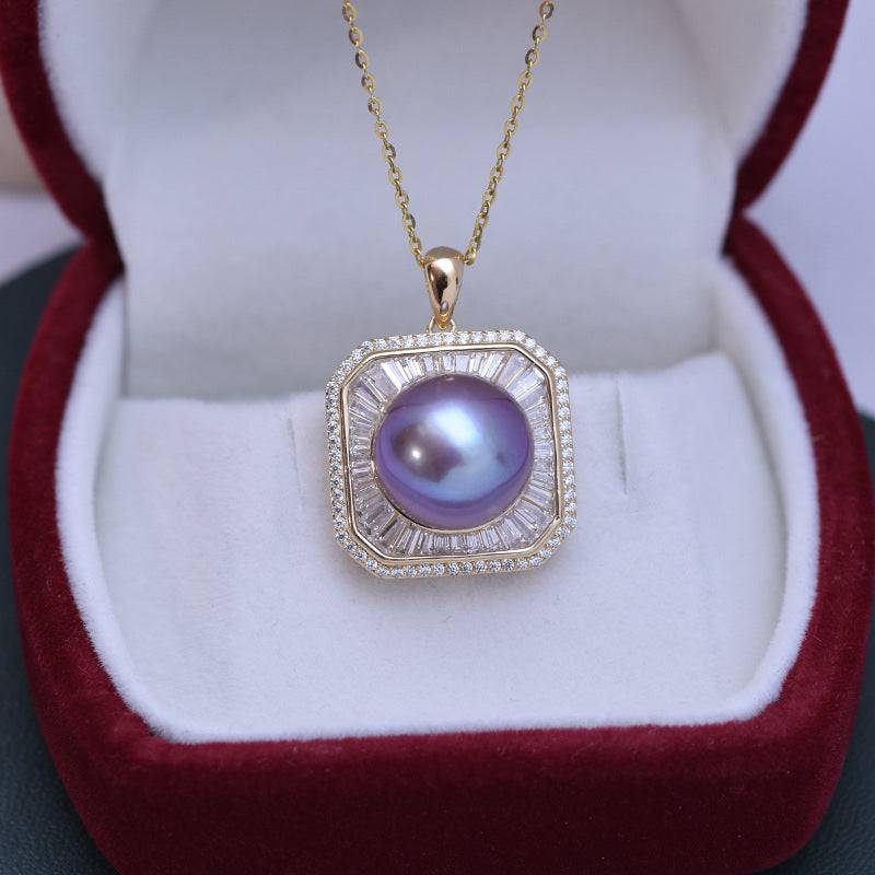 Freshwater Pearl and Square CZ Pendant Necklace