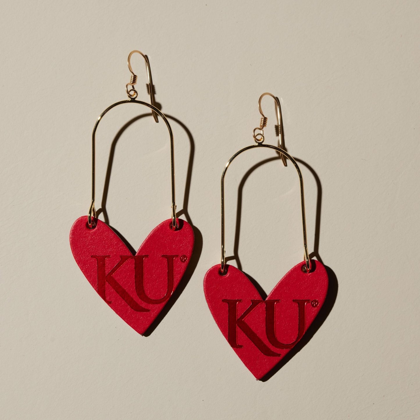 Sweetheart Design Leather Earrings in Cherry Color