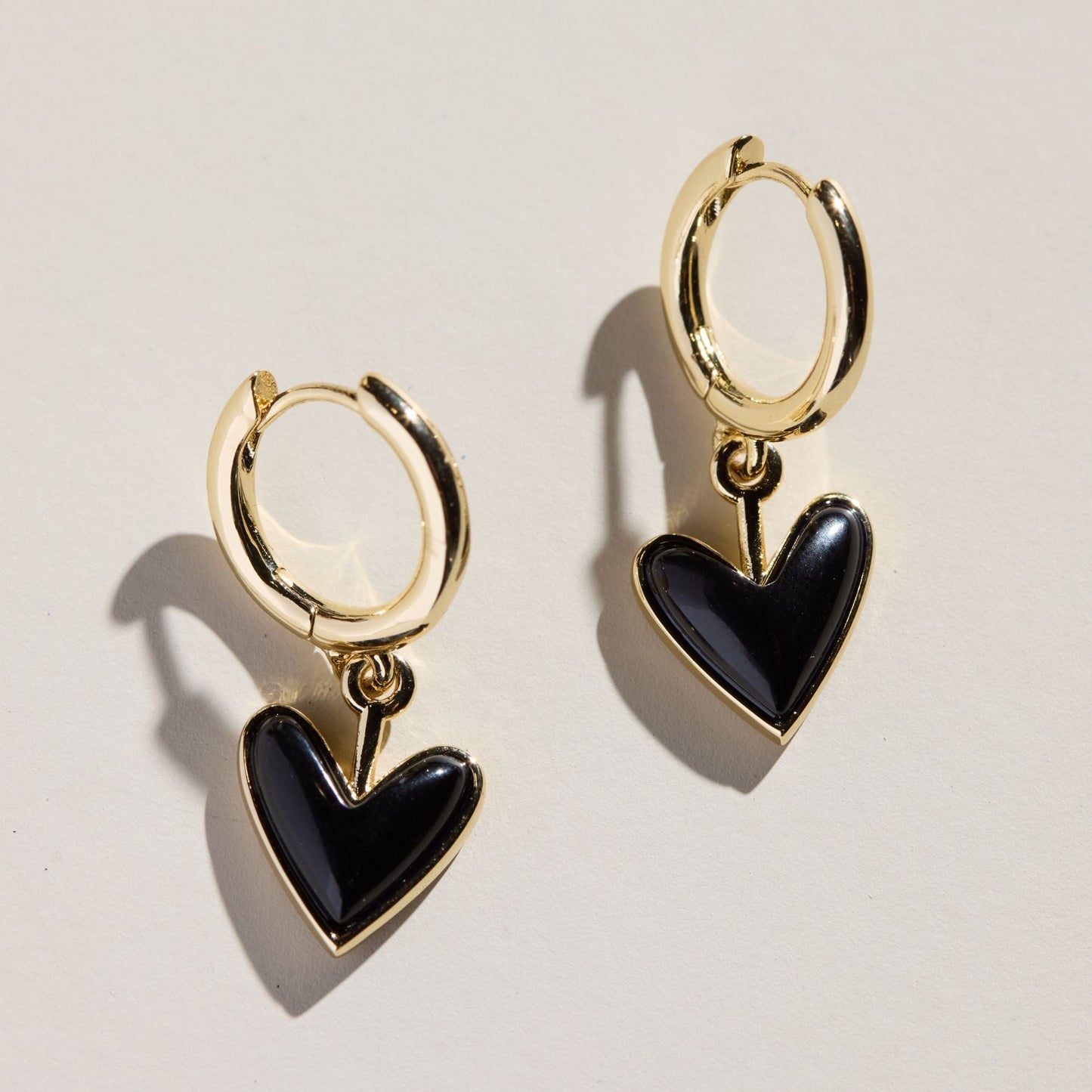 Onyx Heart-Shaped Huggie Earrings