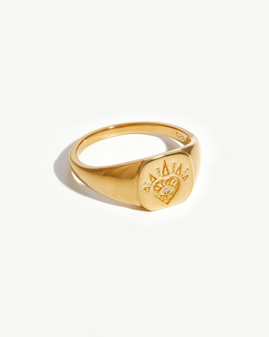 Open Heart Signet Ring in 18k Gold Vermeil