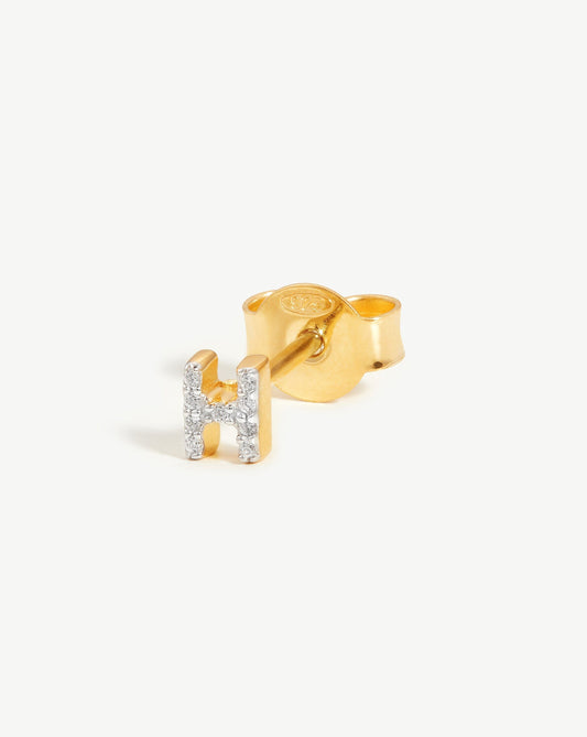 Initial H Pave Stud Earring in Gold Vermeil