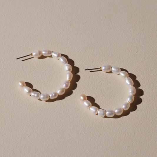 Elegant Pearl Hoop Earrings in Sterling Silver