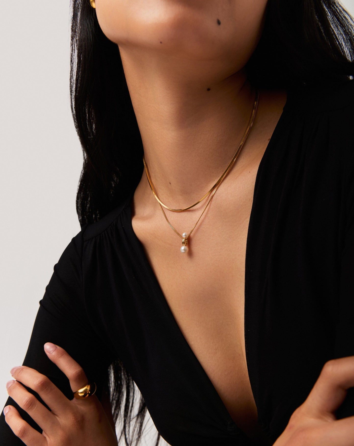 Gold Plated Pearl Ridge Pendant Necklace