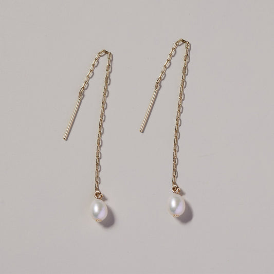 Elegant Pearl Threader Earrings in Silver