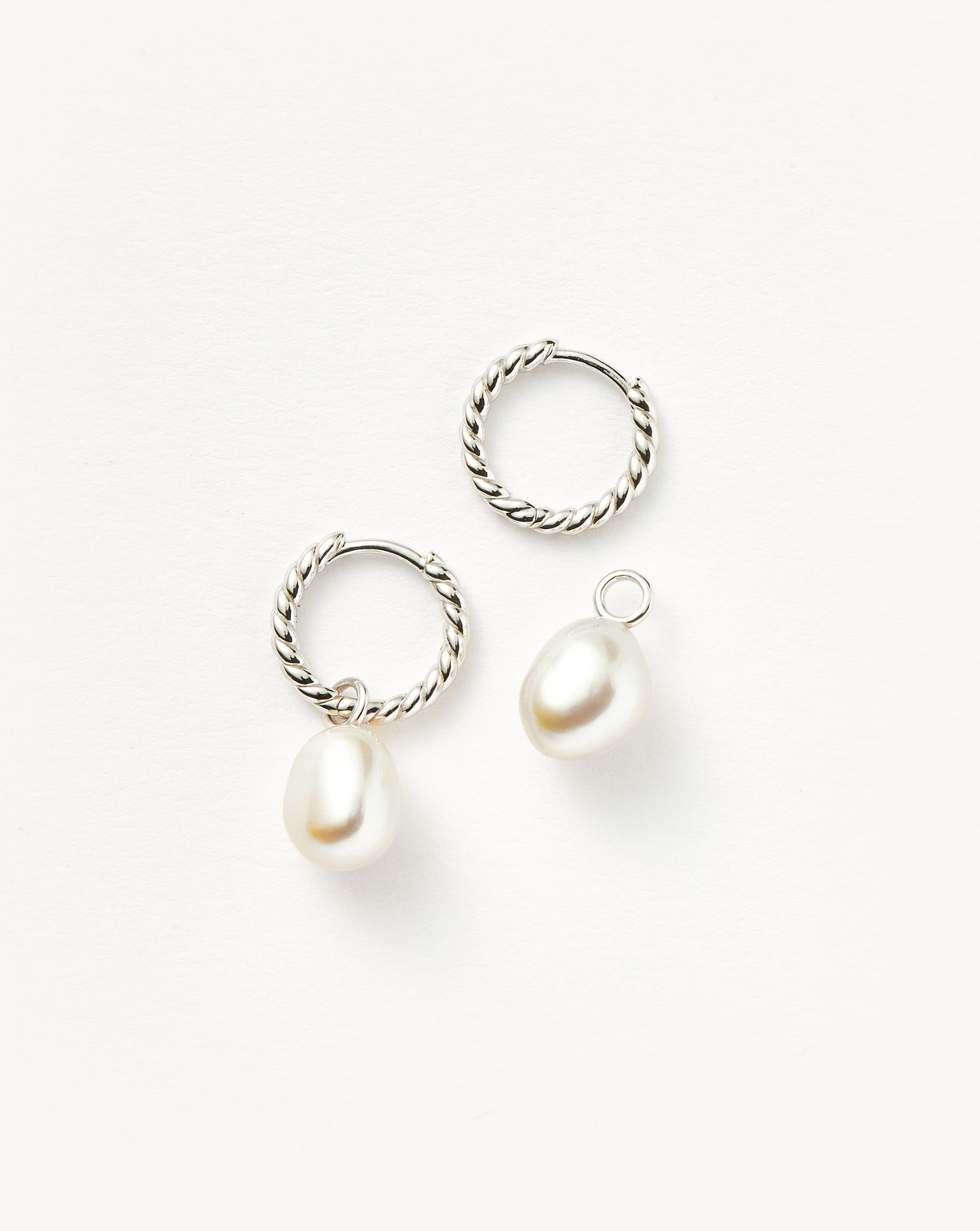 Small Pearl Drop Hoop Earrings in Sterling Silver