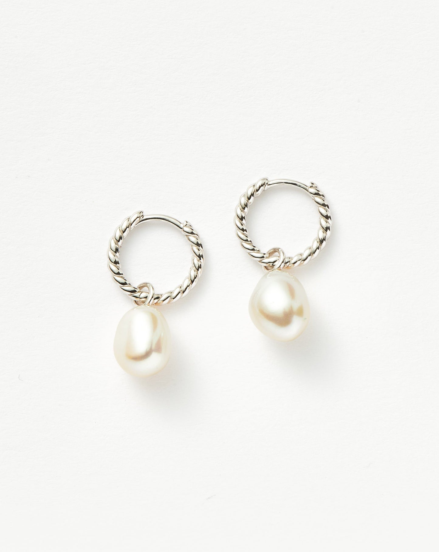 Small Pearl Drop Hoop Earrings in Sterling Silver