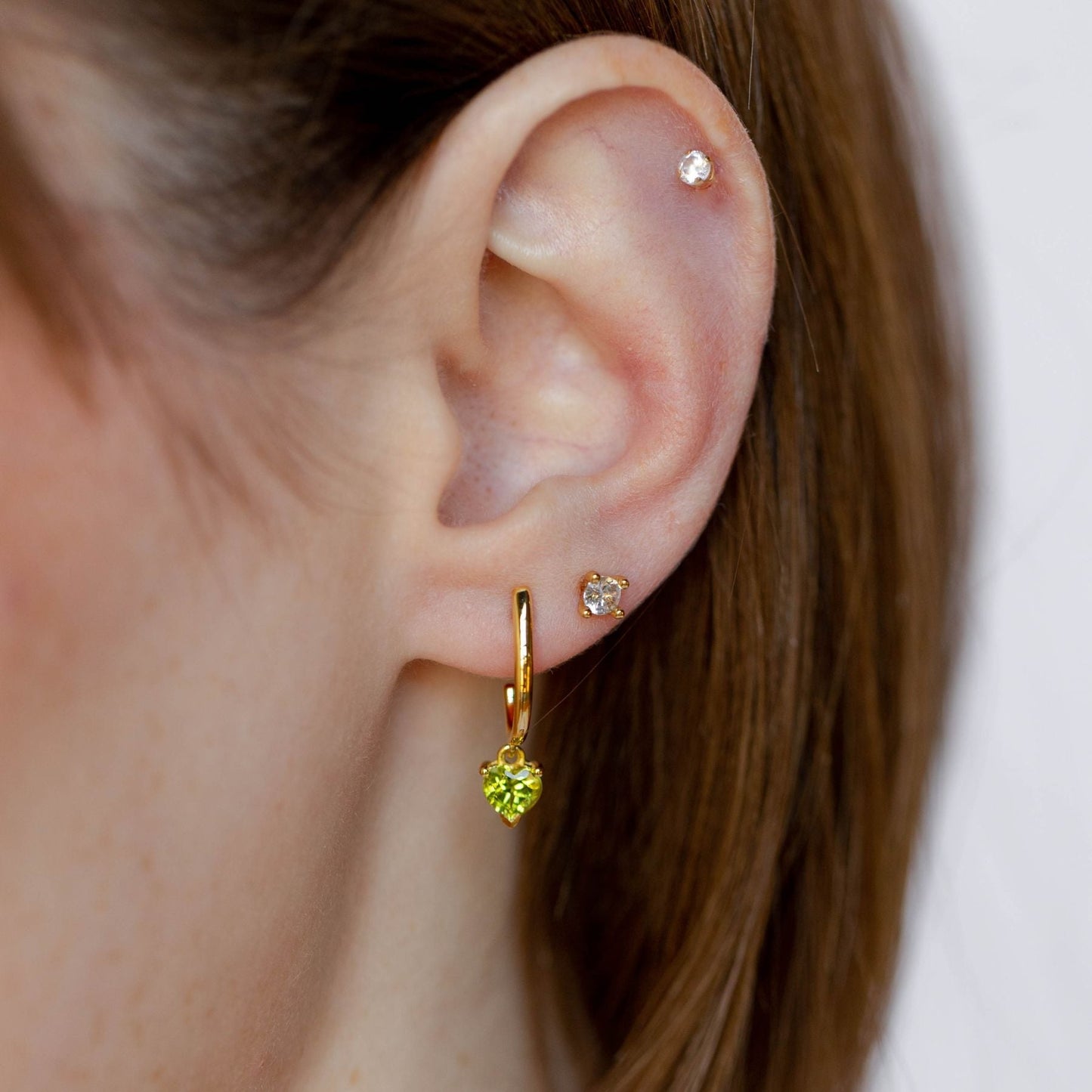 Peridot Gemstone Huggie Earrings in Silver