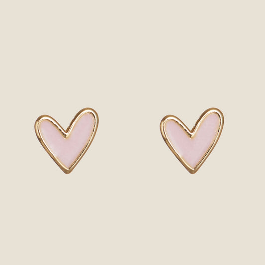 Pink Heart Stud Earrings in Silver