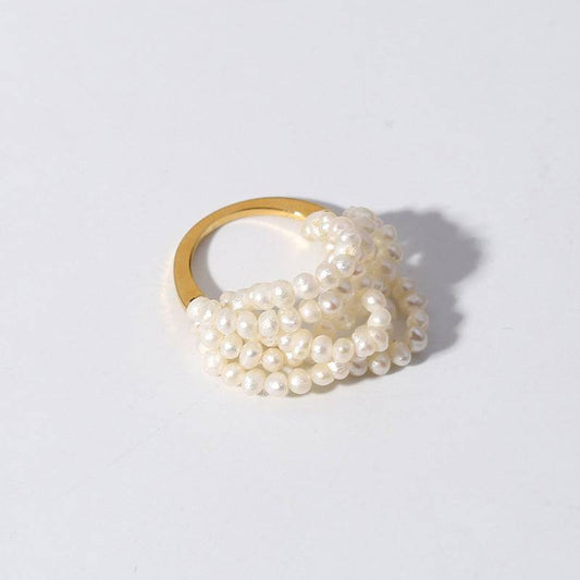 Layered Rice Pearl Cluster Ring Design