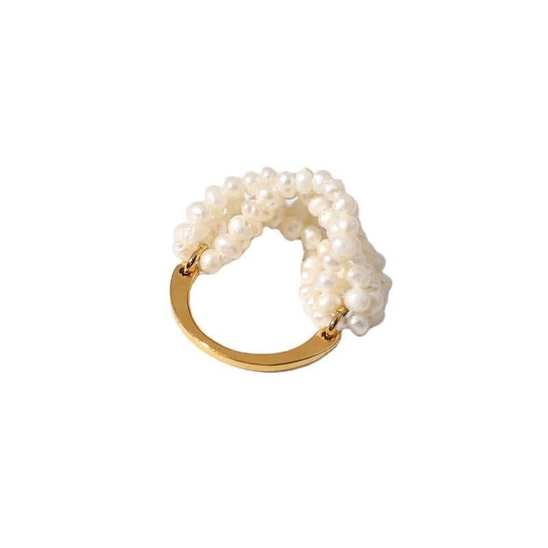 Layered Rice Pearl Cluster Ring Design