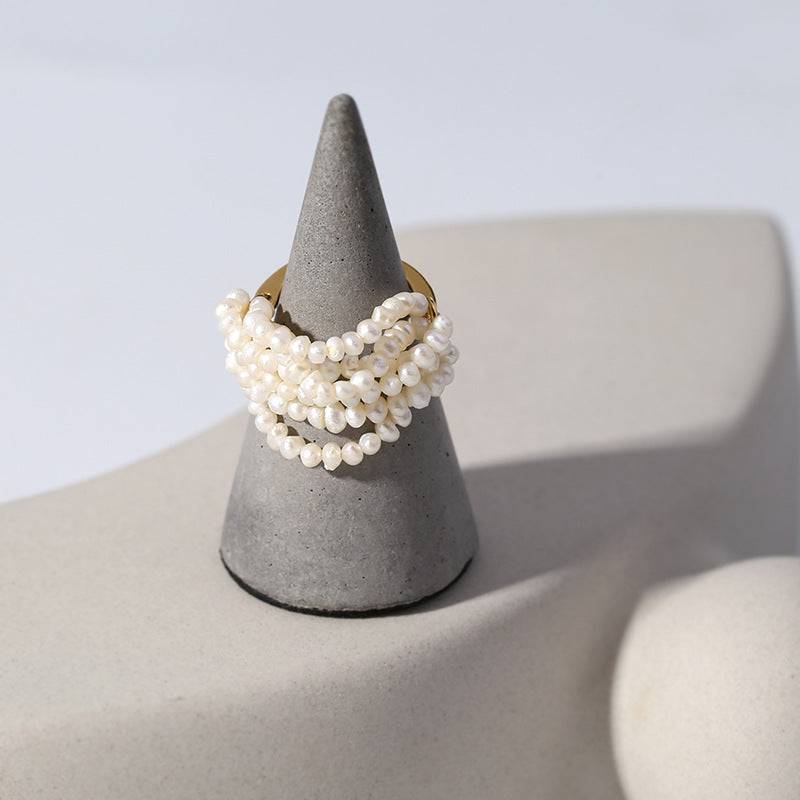 Layered Rice Pearl Cluster Ring Design