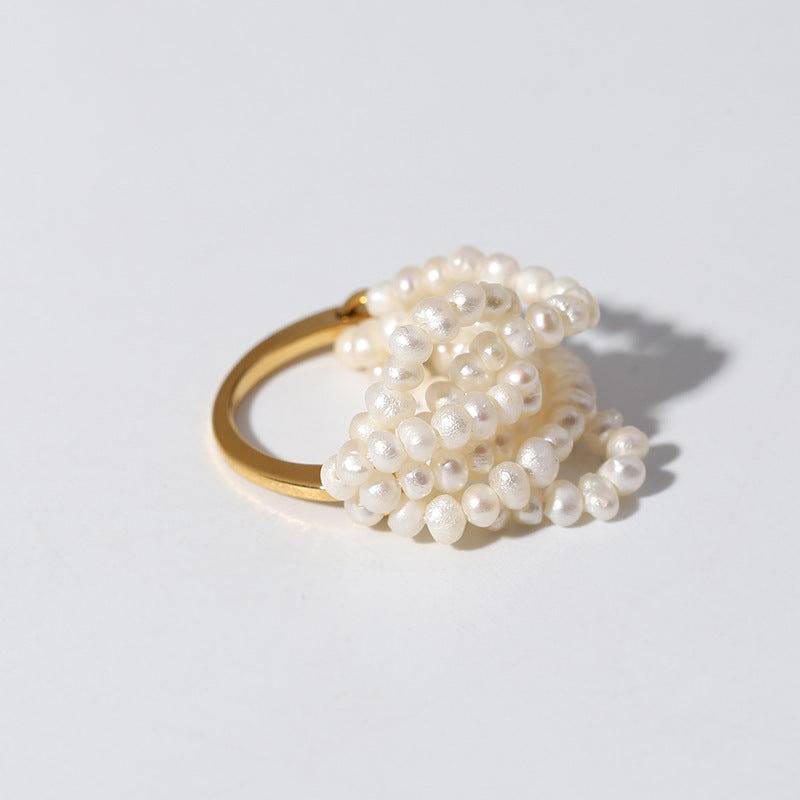 Layered Rice Pearl Cluster Ring Design