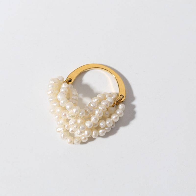 Layered Rice Pearl Cluster Ring Design