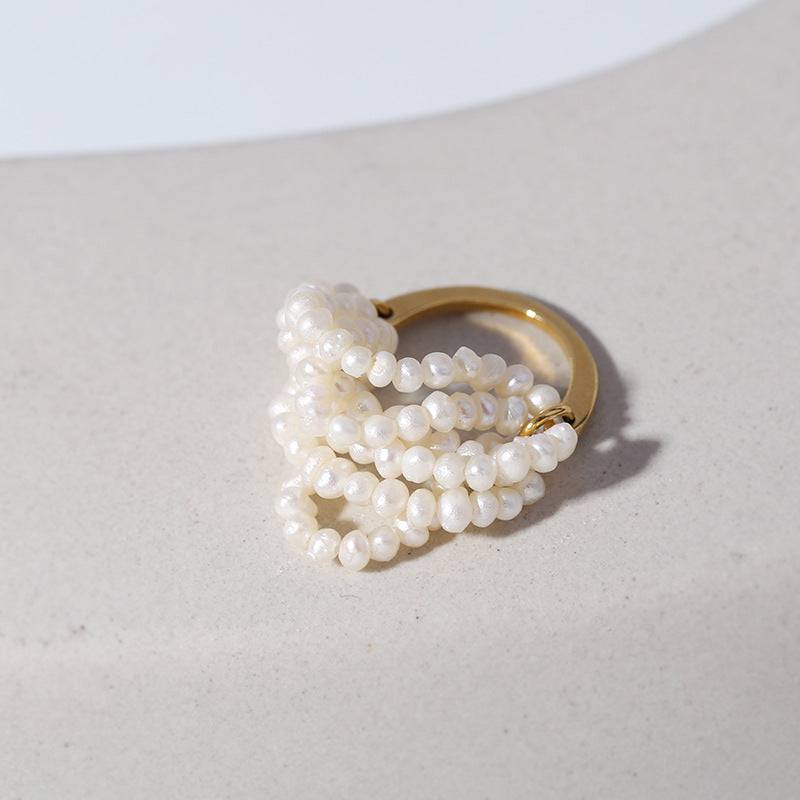 Layered Rice Pearl Cluster Ring Design