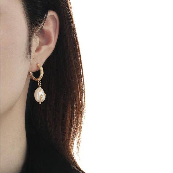 Baroque Pearl Drop Earrings with Gold Foil