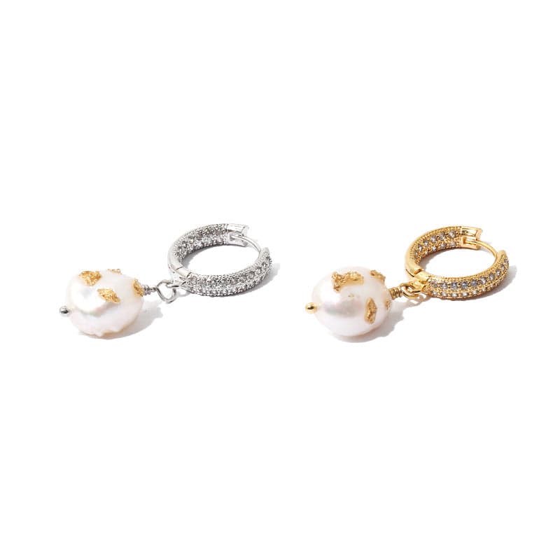 Baroque Pearl Drop Earrings with Gold Foil