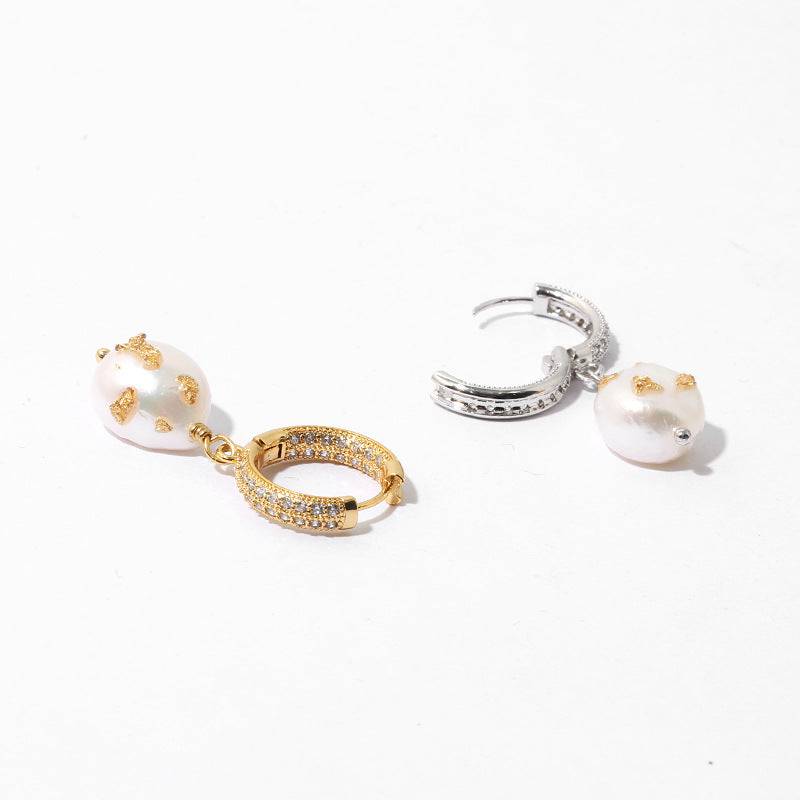 Baroque Pearl Drop Earrings with Gold Foil