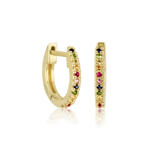 Colorful Sapphire Pave Huggie Earrings in Dainty Style