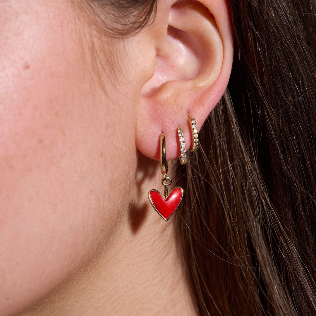 Red Coral Sweetheart Hoop Earrings