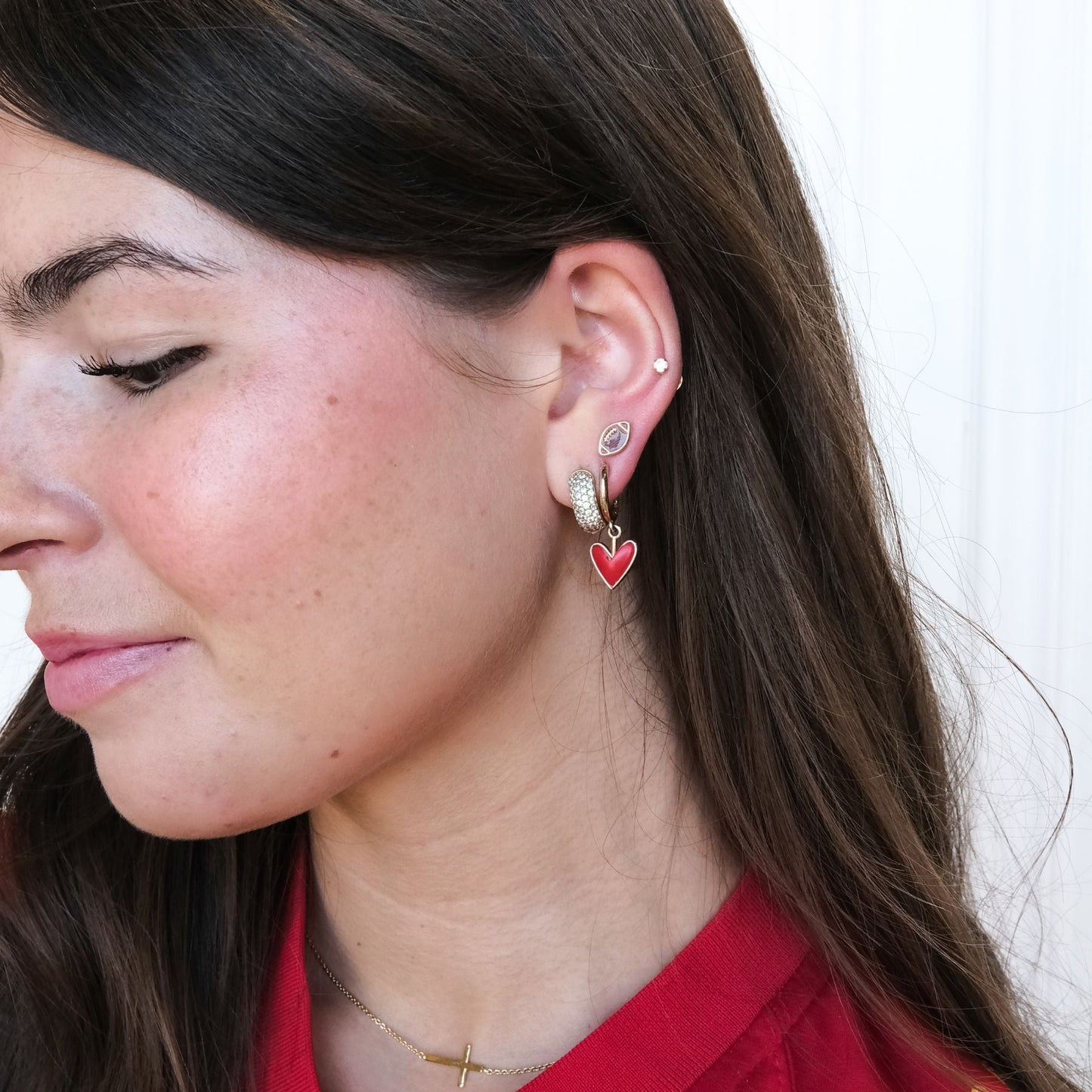 Red Coral Sweetheart Hoop Earrings