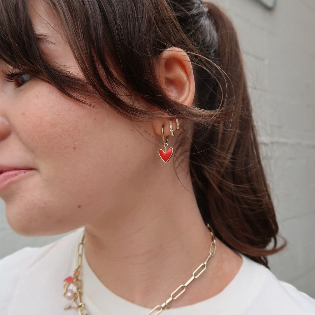 Red Coral Sweetheart Hoop Earrings