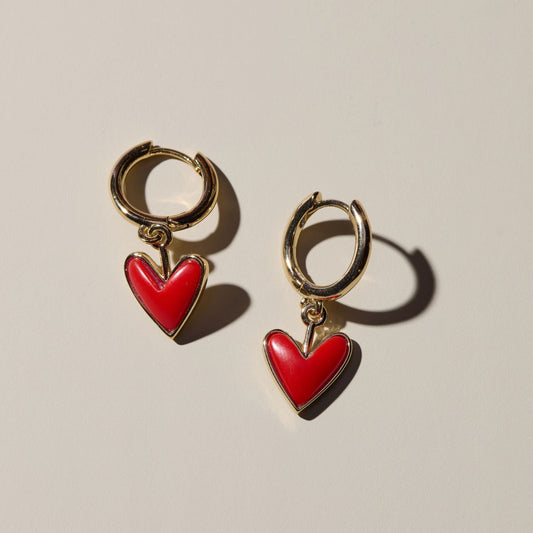 Red Coral Sweetheart Hoop Earrings