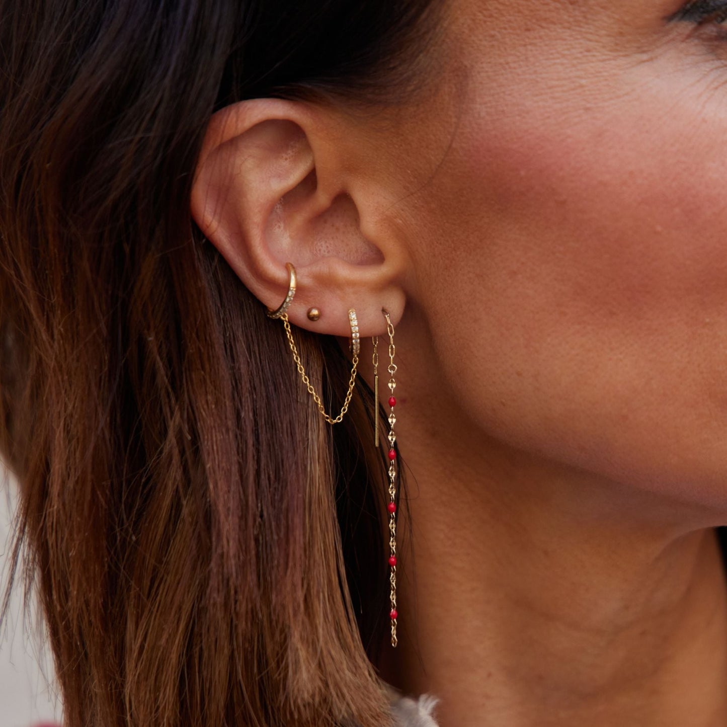 Red Threader Earrings in Stylish Design