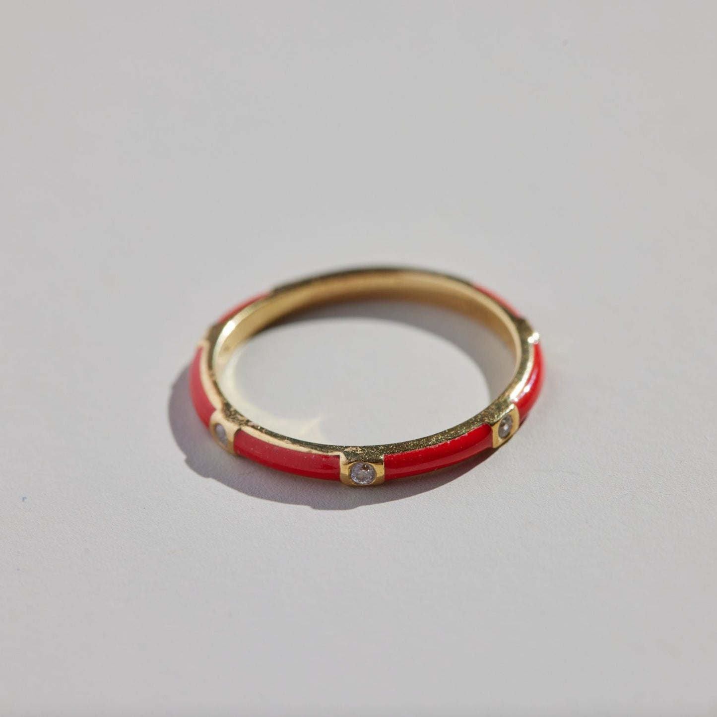 Red Enamel Fashion Ring for Casual Wear