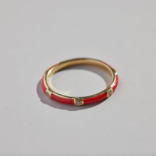 Red Enamel Fashion Ring for Casual Wear