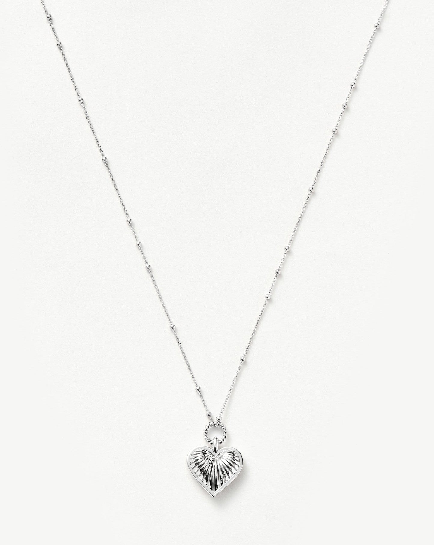 Silver Plated Ridge Heart Charm Pendant Necklace