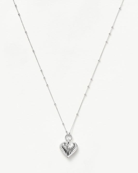 Silver Plated Ridge Heart Charm Pendant Necklace