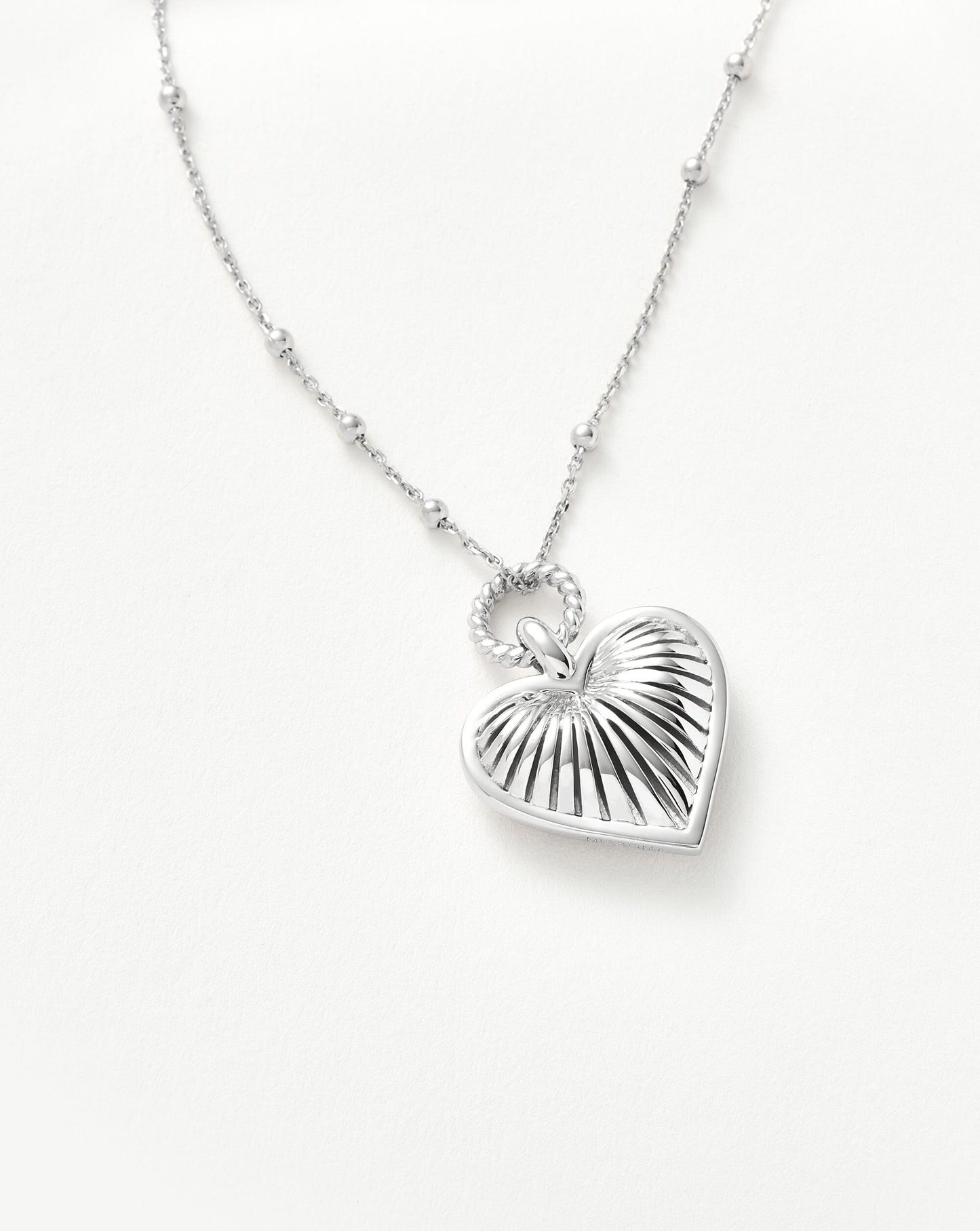 Silver Plated Ridge Heart Charm Pendant Necklace