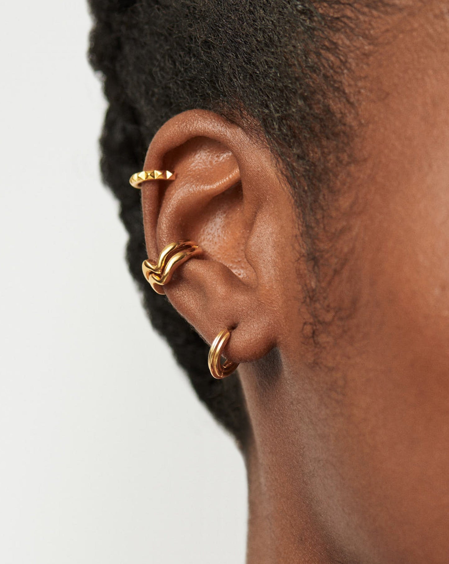 Gold Plated Mini Hoop Earrings in Ridge Design