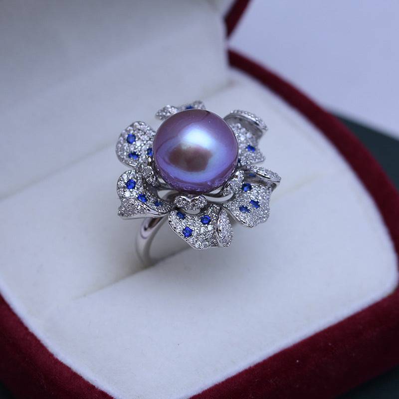 Freshwater Pearl and Blue Gem Ring Design