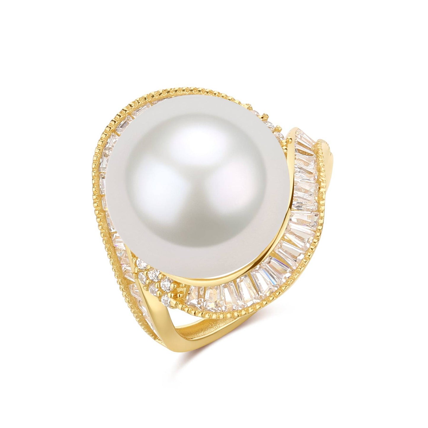 Large Freshwater Pearl and CZ Rose Ring