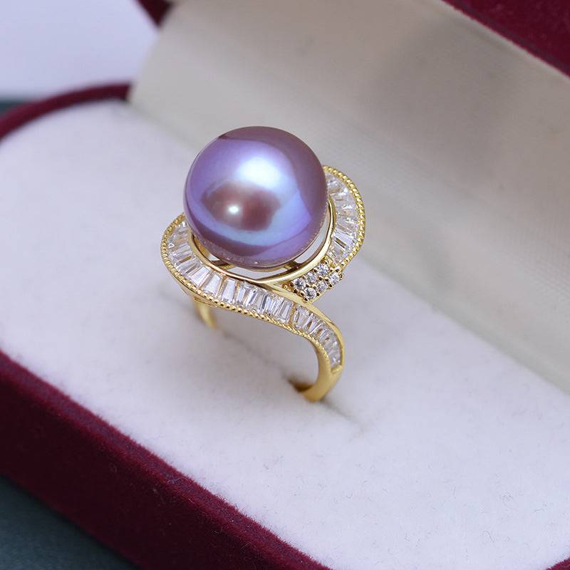 Large Freshwater Pearl and CZ Rose Ring