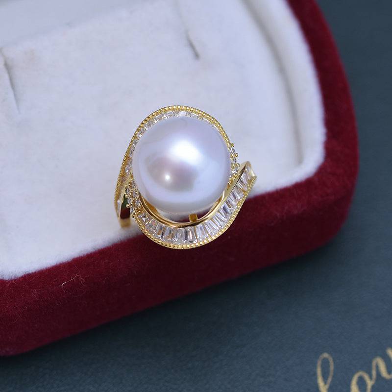 Large Freshwater Pearl and CZ Rose Ring