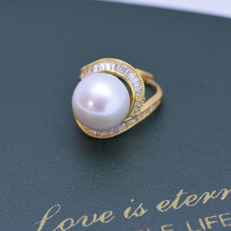 Large Freshwater Pearl and CZ Rose Ring