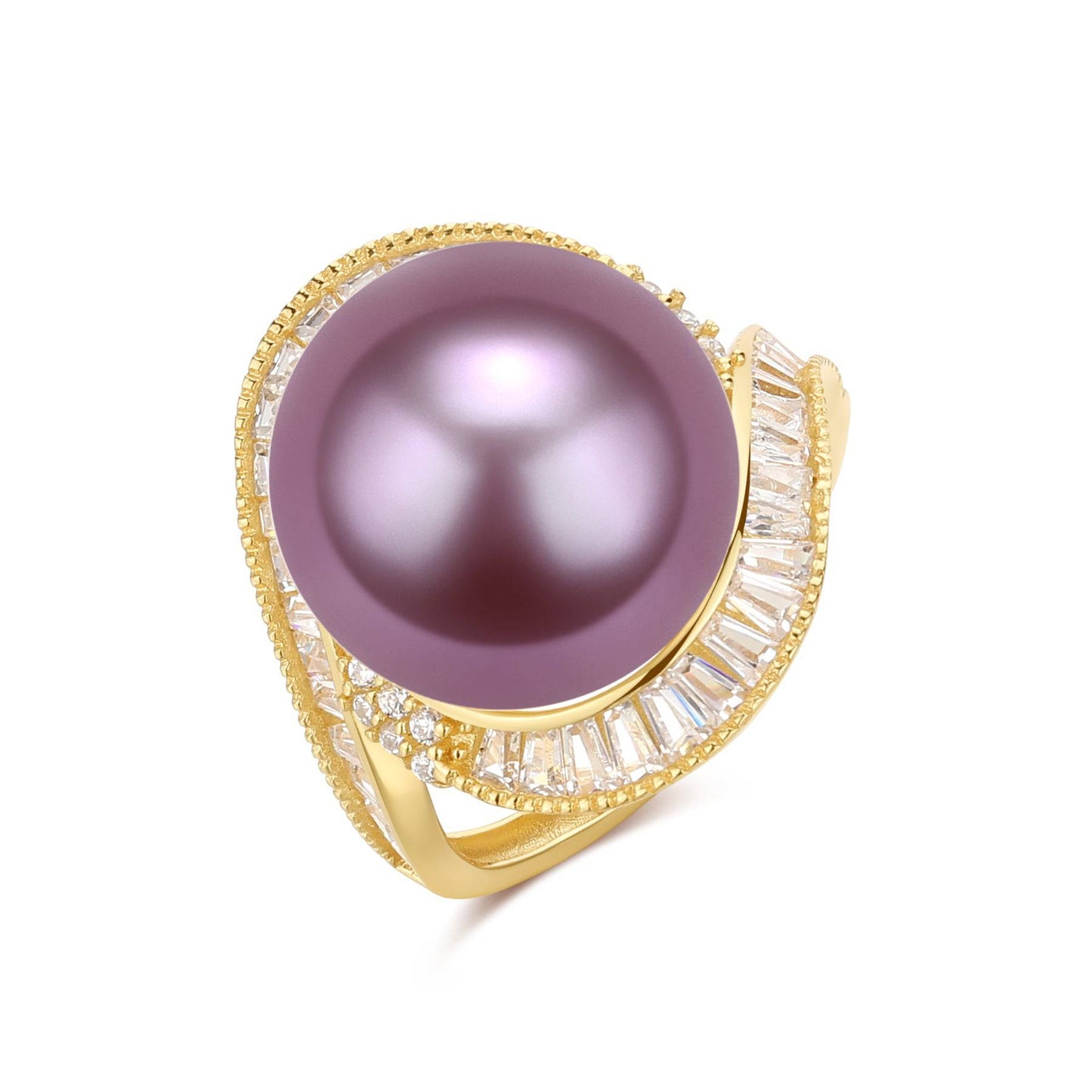 Large Freshwater Pearl and CZ Rose Ring