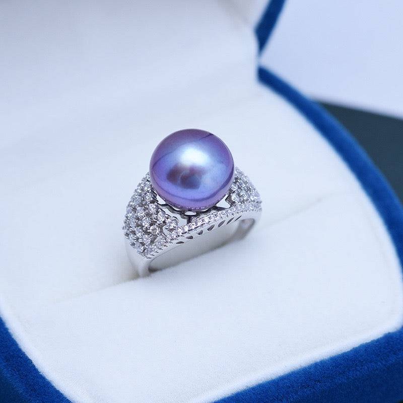 Wide Ring with Freshwater Pearls and CZ