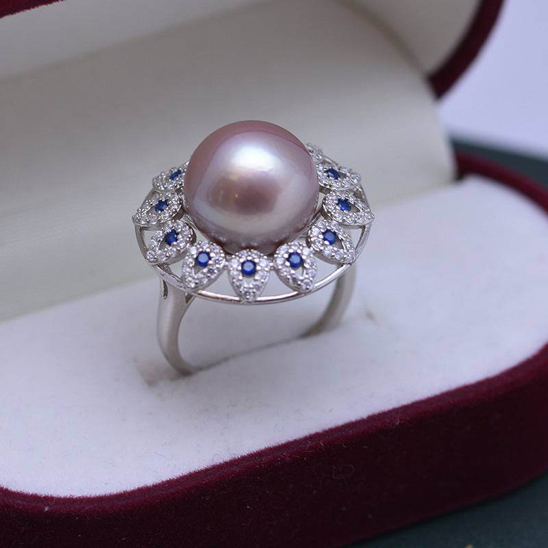 Luxury Freshwater Pearl and Blue Gem Ring