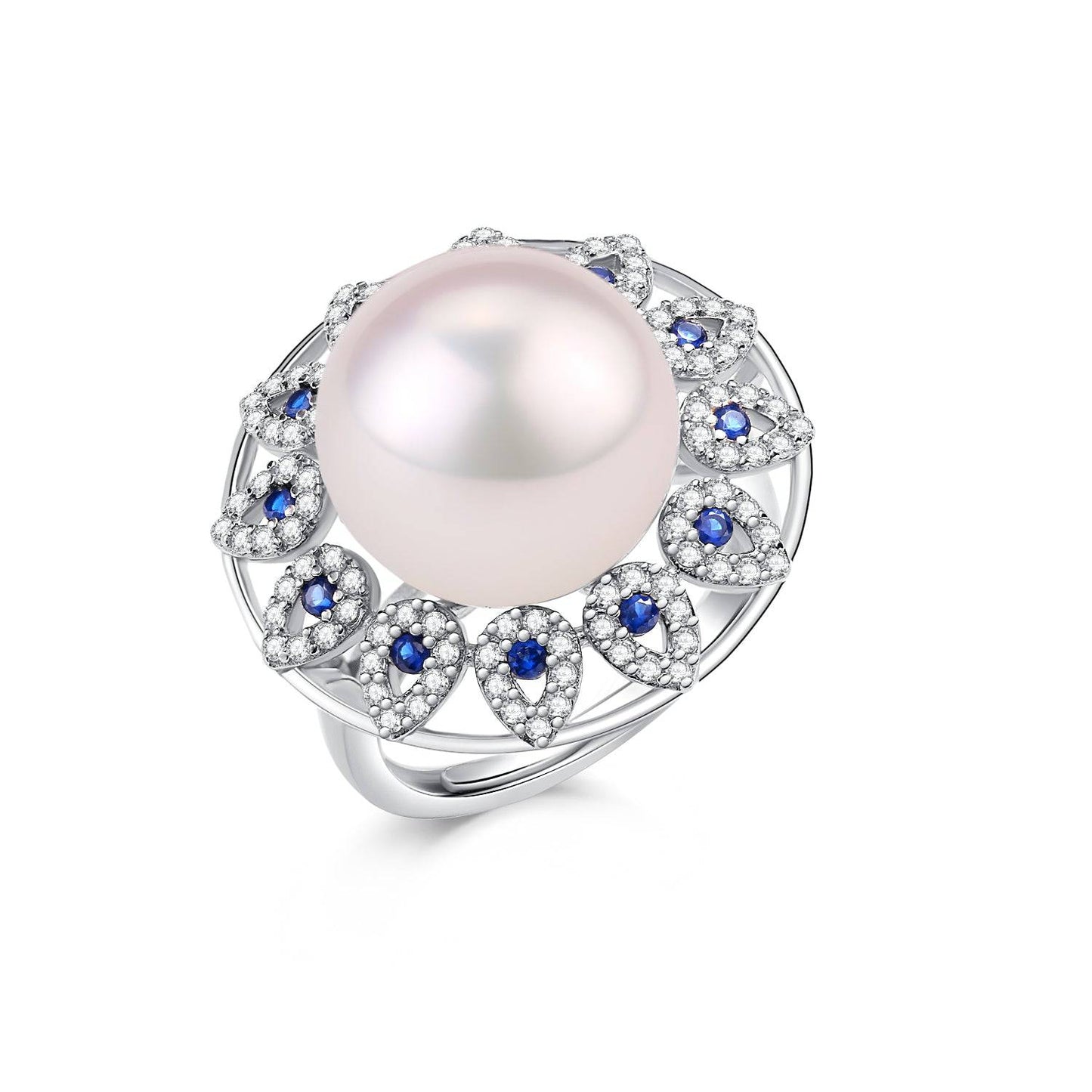 Luxury Freshwater Pearl and Blue Gem Ring