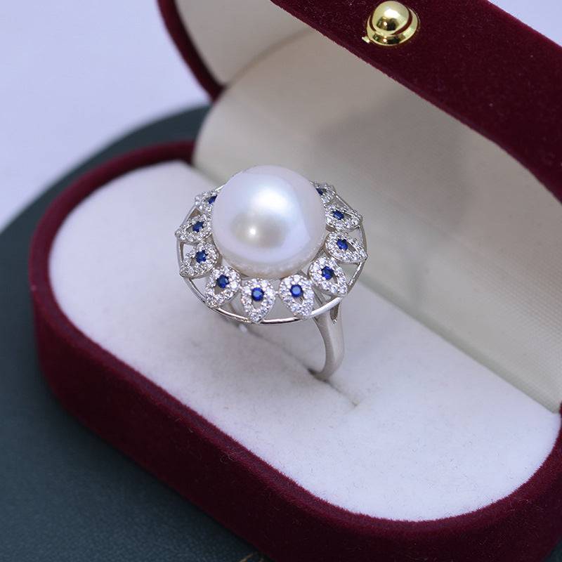 Luxury Freshwater Pearl and Blue Gem Ring