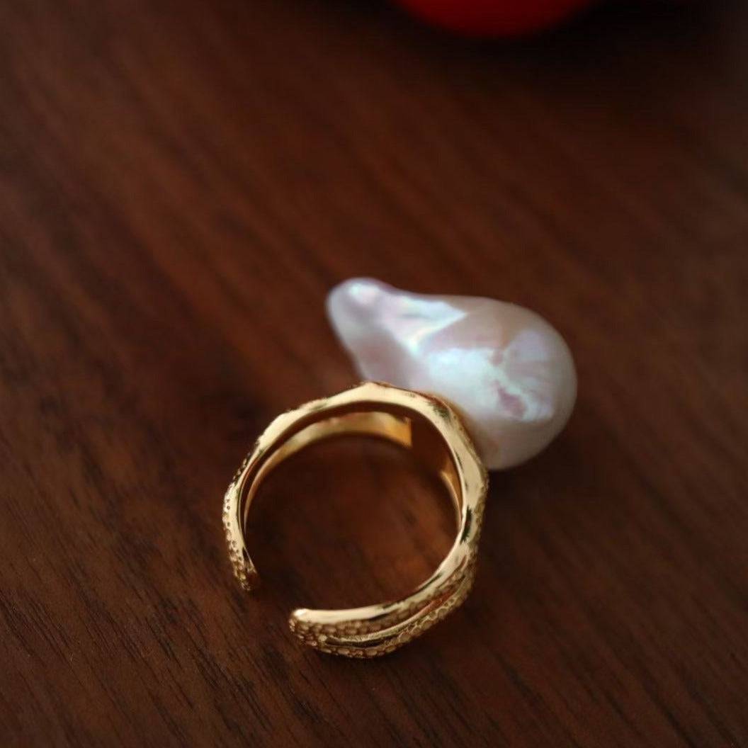 Large Natural Pearl Ring in Gold Vermeil